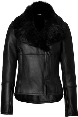 Jil Sander NAVY Leather Jacket with Fur Collar
