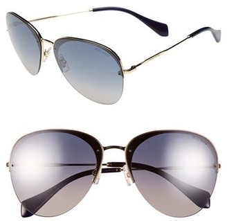 Miu Miu 'Noir' 60mm Semi-Rimless Aviator Sunglasses