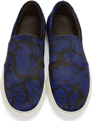 Lanvin Black & Blue Calf-Hair Slip-On Shoes