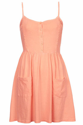 Topshop Petite jersey strappy dress with lace detailing. 100% cotton. machine washable.