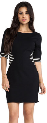 LAmade Colorblocked Striped Boatneck Elbow Sleeve Dress