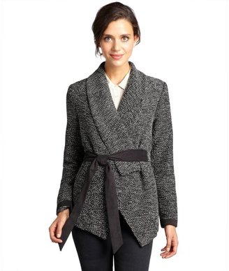 Waverly Grey black wool blend tweed wrap jacket