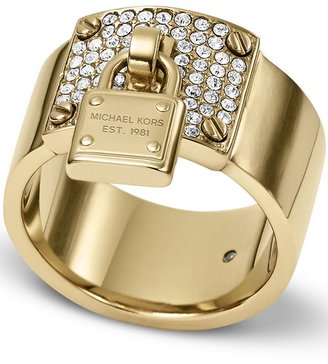Michael Kors Gold-Tone Crystal Plaque and Padlock Ring