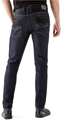 GUESS Slim Tapered Moto Jeans in Smokescreen Wash