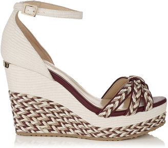 Jimmy Choo Parrot Off White and Mirto Patent and Woven Raffia Wedges