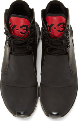 Y-3 Black Leather Hayex High-Top Sneakers