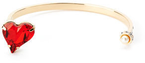 Maria Francesca Pepe Thin Heart Cuff Bracelet with Swarovski and Pearl Gold
