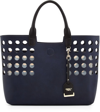 Vince POVERTY FLATS by rian Hexagon Perforated Faux Leather Tote Bag, Navy