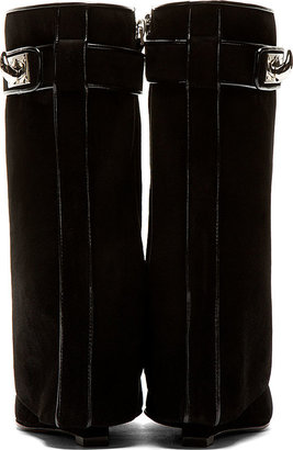 Givenchy Black Suede Shark Lock Wedge Boots