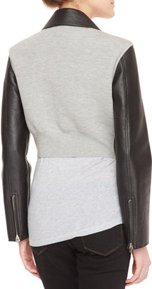 Alexander Wang Leather-Front Knit-Back Cropped Moto Jacket, Black/Gray