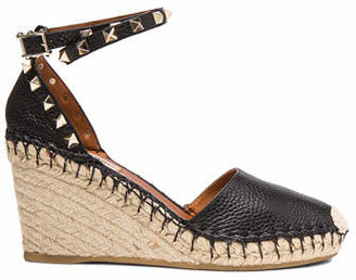 Valentino Rockstud Double Espadrille Leather Wedges