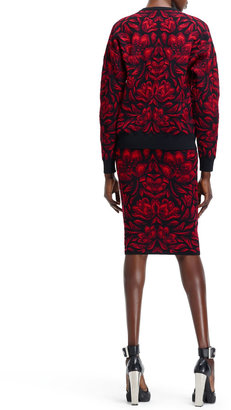 Alexander McQueen High-Waist Tulip Jacquard Skirt, Black/Red