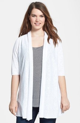 Eileen Fisher Elbow Sleeve Linen & Cotton Cardigan (Plus Size)