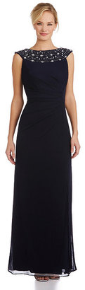 Alex Evenings Beaded-Neck Ruched Gown