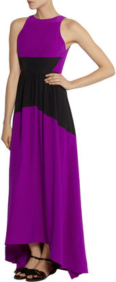 Tibi Color-block washed-silk gown