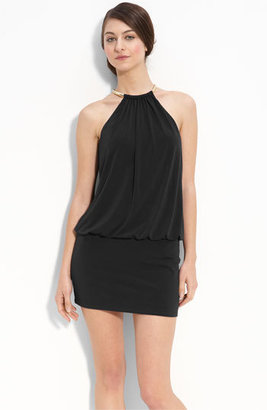 Laundry by Shelli Segal Jersey Minidress with Metal Halter Neck