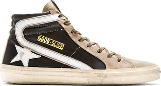 Golden Goose Black Suede-Trimmed Distressed Slide Sneakers