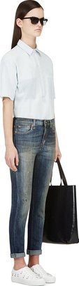 R 13 Blue Paint Rub Slouch Skinny Faded Jeans