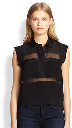 Rebecca Taylor Collared Sheer-Panel Blouse