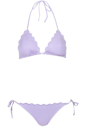 Topshop Lilac frilly, scallop textured, triangle cup bikini top and matching tie-side pants. 94% polyamide, 6% elastane. machine washable.