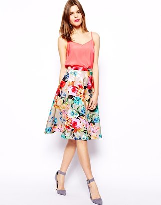ASOS Scuba Midi Skirt In Neon Floral