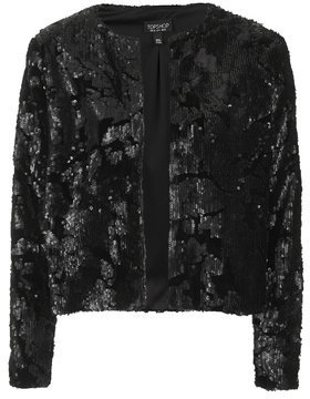Topshop Womens Velvet Sequin Jacket - Black