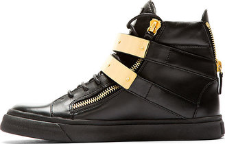 Giuseppe Zanotti Black & Gold Double-Buckle London Sneakers