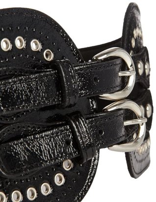 Black & Brown Black and Brown Valerie Leather Waist Belt With Eyelets