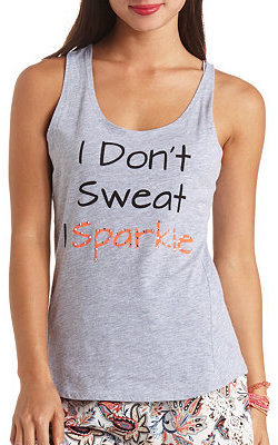 Charlotte Russe I Sparkle Oversized Racerback Graphic Tank Top