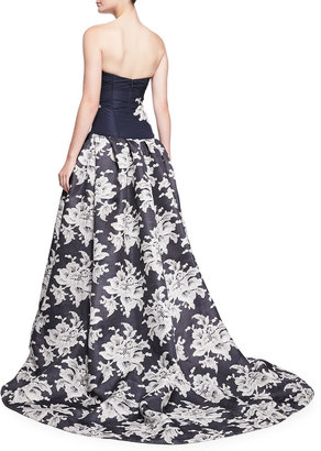 Carolina Herrera Strapless Lace-Print A-Line Gown
