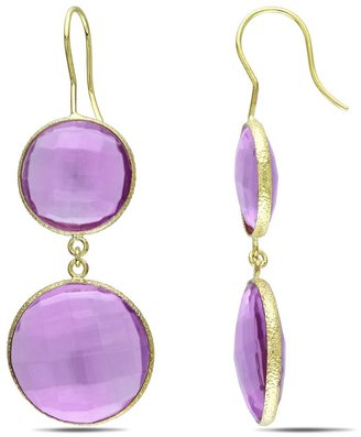 Ice.com 2684 22k Yellow Gold Plated Goldtone 40ct TGW 16mm & 20mm Round Shape Double Checkerboard Synthetic African Amethyst Hook Earrings