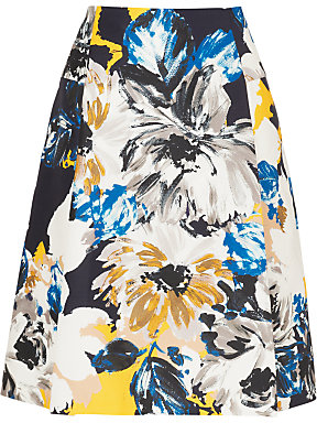LK Bennett Elle Floral Print Full Skirt, Mustard