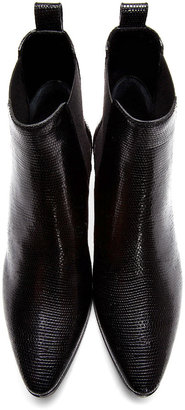 Saint Laurent Black Lizard-Embossed Chelsea Boots