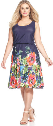 Spense Plus Size Sleeveless Floral-Print Dress