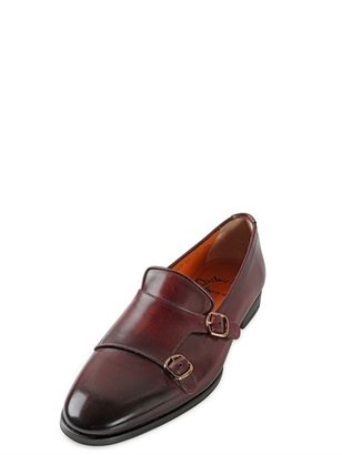 Santoni Hand-Painted Leather Monk Strap Loafers