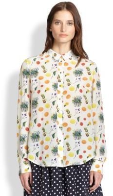 Suno Silk Fruit-Print Shirt