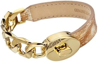 GUESS Gold Plated Link Chain/Leather Strap Bracelet