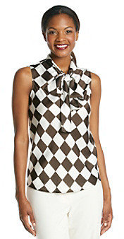 Nine West Checkerboard Bow Tie Blouse