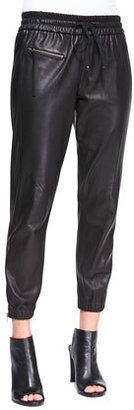 Pam & Gela Drawstring-Waist Leather Track Pants