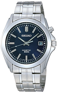 Seiko SKA267P1 Men's Kinetic Bracelet Strap Watch, Silver/Blue