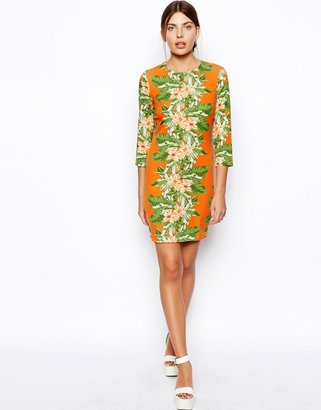 ASOS COLLECTION Hawaii Palm Placement Body-Conscious Print Dress