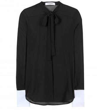 Valentino Silk Pussy-bow Blouse With Contrast Cuffs