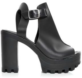 New Look Limited Edition Black Leather Chunky High Vamp Cut Out Heels