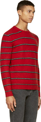 Saint Laurent Red & Grey Striped Wool Cashmere Sweater