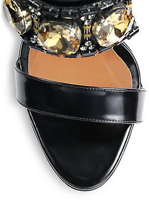 Marni Jeweled Leather Slingback Platform Sandals