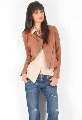 Haute Hippie Distressed Kentucky Washed Moto Jacket in Saddle