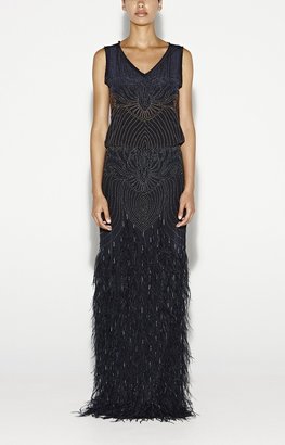 Nicole Miller Seeds and Beads Feathered Gown