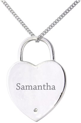 KeepSafe Personalised Sterling Silver Diamond Set Padlock Heart Pendant