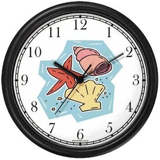WatchBuddy Seashell or Sea Shell, Seastar, Starfish Animal Wall Clock by Timepieces (White Frame)