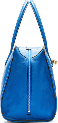 Alexander McQueen Blue Leather Zip Around Skull Padlock Bag